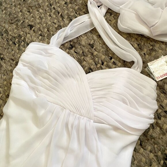 NWT Davids Bridal Halter Chiffon Wedding Dress Size 6 Empire Waist Sweetheart - Picture 14 of 16